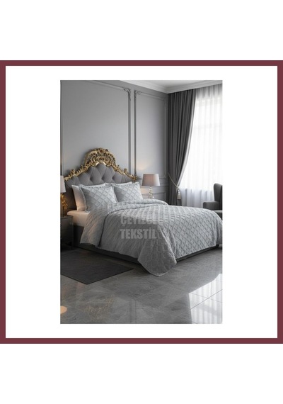 Storeşahin Çift Kişilik Yatak Örtüsü Gri 3 Parça Yatak Örtüsü Bedspread Shn0720