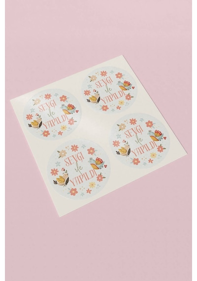 Sevgi İle Yapıldı Kuşlu Sticker 3x3cm St2289 Çok Renkli