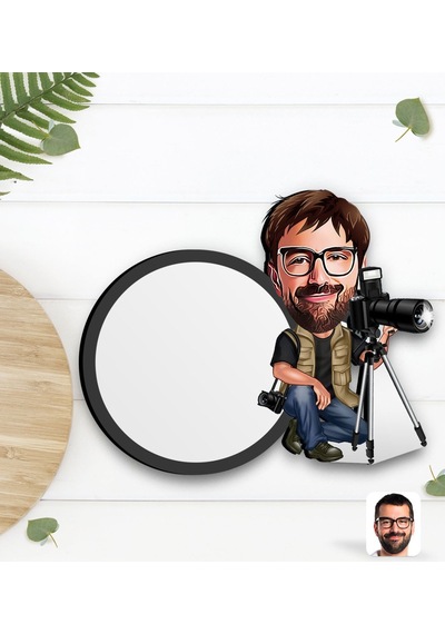 Kişiye Özel Erkek Fotoğrafçı Karikatürlü Ahşap Bardak Altlığı-1
