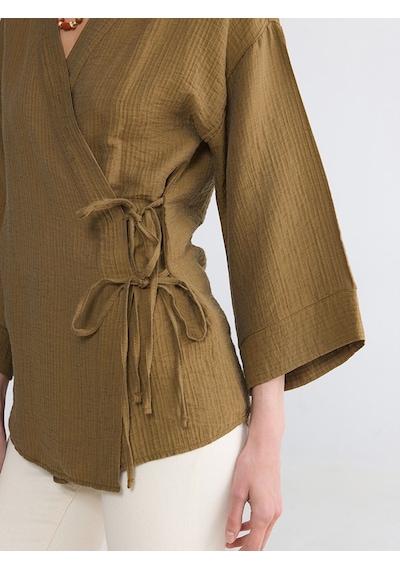 Lcw Everyday Yeşil Kruvaze Yaka Müslin Oversize Kadın Kimono
