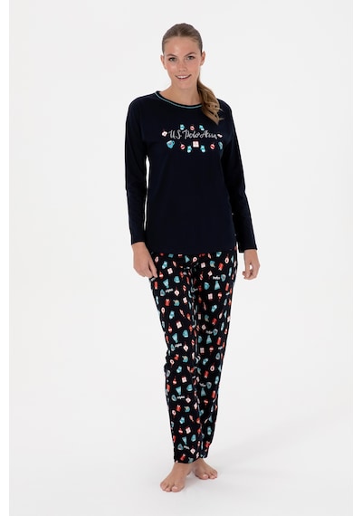 U.S. Polo Assn. Kadın Lacivert Yılbaşı Temalı Pijama Takımı 50318896-VR033 U.S. Polo Assn. Kadın Lacivert Yılbaşı Temalı Pijama Takımı 50318896-VR033