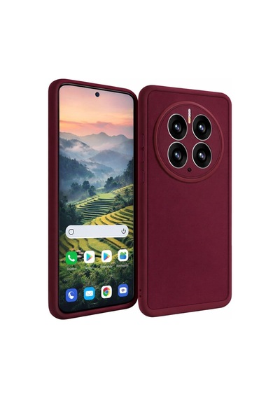 Huawei Mate 50 Pro Uyumlu Kamera Çıkıntılı Mat Silikon Telefon Kılıfı Bordo