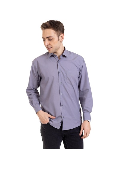 Erkek Regular Kalıp Cepli Yüksek Kalite Klasik Dakron Kumaş Gömlek 2316 - Koyu Gri Açık Mavi