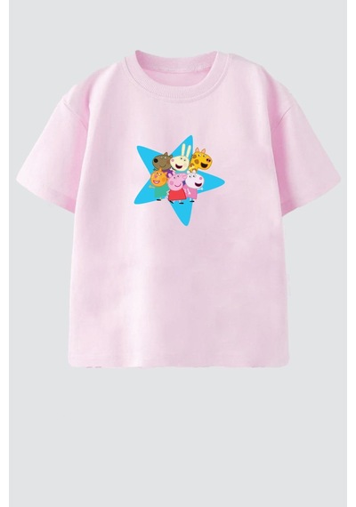 Monila Kız Çocuk Pamuklu Bisiklet Yaka T-shirt Pembe