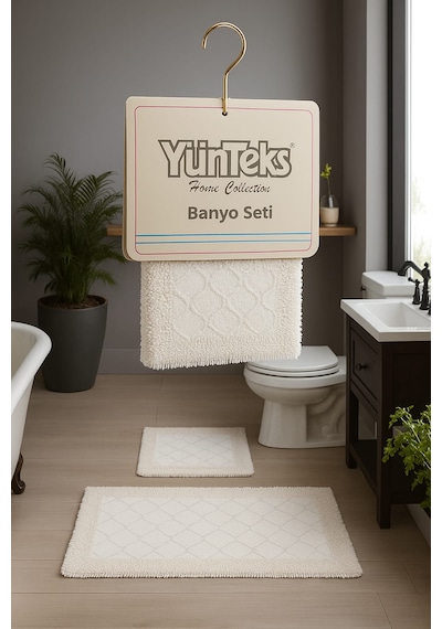 Pamuk Makarna Tufting 2'li Klozet Takımı , Banyo Seti ,d.kabuğu,k