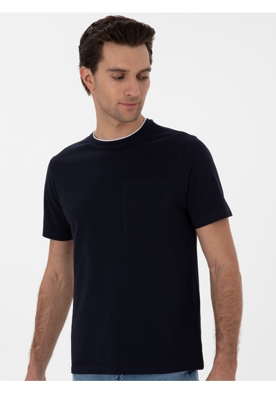 Lacivert Regular Fit Cepli T-shirt