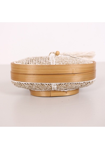Bali Boncuklu Bambu Oval Saklama Kutusu 20x12 X10 Cm