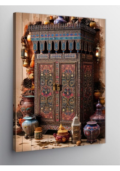 Kanvas Tablo Çini Desenli Dolap Ve Vazo 100cmx140cm
