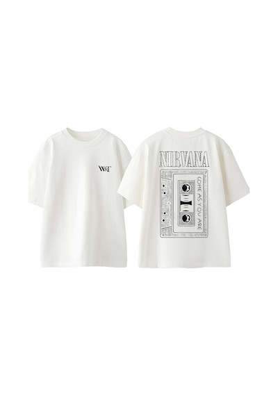 Thewert Nirvana 5 Tasarım Sırt Baskılı Pamuk Beyaz Oversize T-shirt