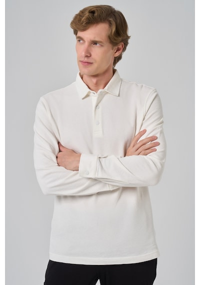 Morven Erkek Ekru Pamuk Trend Ağaç Kabuğu Desen Dinamik Fit Polo Yaka Sweat-shirt 26ms063001454 Ekru