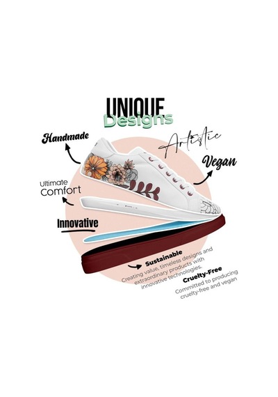 Kadın Vegan Deri Beyaz Sneakers - Magic In The Air Tasarım Beyaz - Bordo