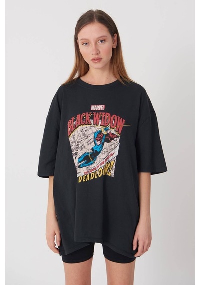 Blackjack Giyim Blackwıdow Baskılı Tshirt Siyah