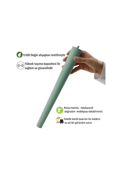4 Adet Ahşap Ayak 50 Cm Su Yeşili M8 Civatalı Bağlantı Aparatlı Mobilya Tabure Sehpa Masa Destek Ayağı Yeşil