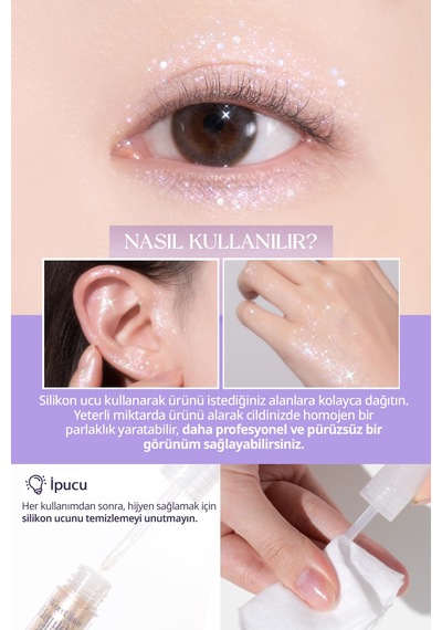 Işıltılı Ve Şeffaf Likit Glitter Clıo Moon Glass Liquid Glitter Sweet Cloud 03 Violet Topping 03