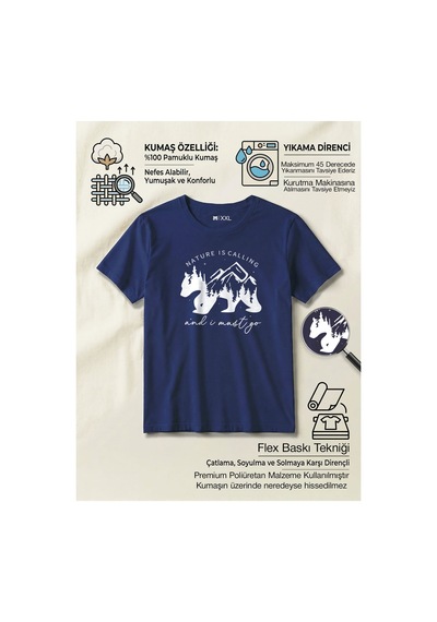 North Whiskers Nature Is Calling Ayı Silüetli Unisex %100 Pamuklu Lacivert Outdoor Tişört Lacivert - 875140162 Lacivert - 875140162 Lacivert