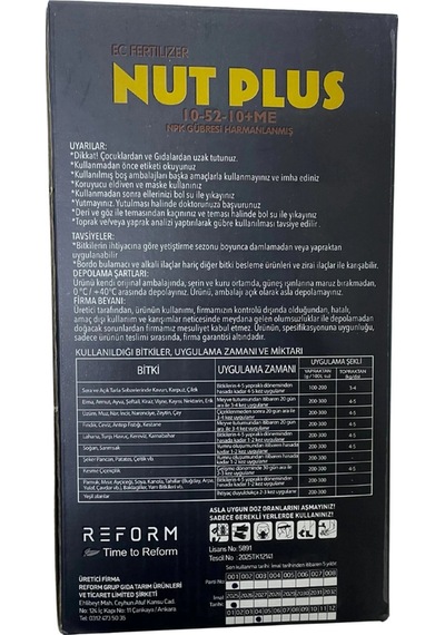 Nut Plus 10-52-10 + Me Ec Fertilizer Npk Granül Gübre 1 Kg