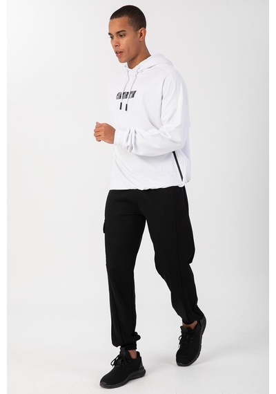 Maraton Sportswear Oversize Erkek Kapşonlu Düşük Kol Basic Beyaz Sweatshirt 22465-beyaz
