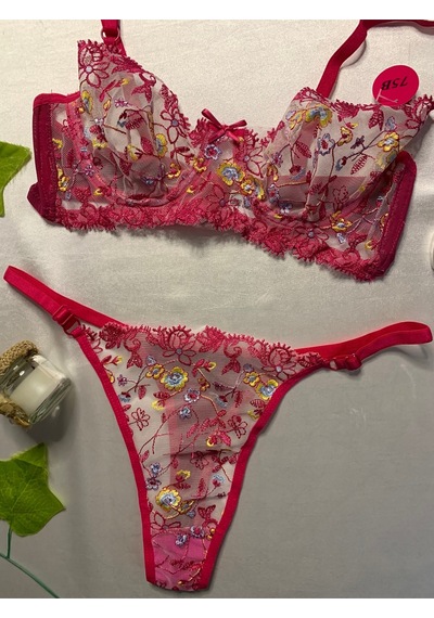 Mini Çiçekli Sütyen Takım Pembe