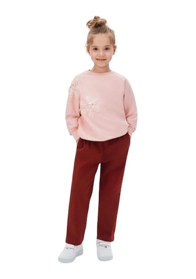 Zekids Kız Çocuk Beli Lastikli Mürdüm Yumuşak Kumaş Pantolon-16151 Bordo