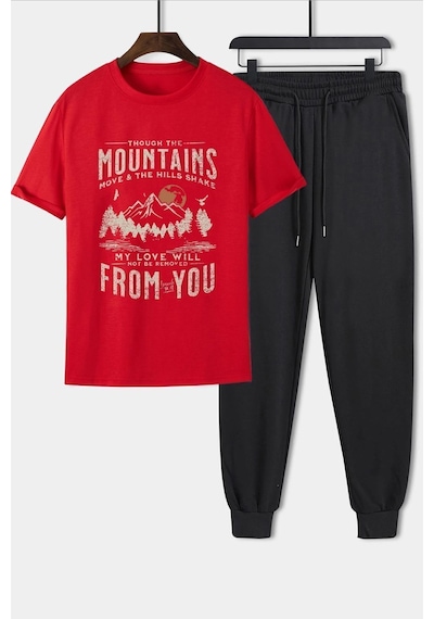 Uyguntarz Unisex Mountains 2'li Eşofman Takımı Kırmızı
