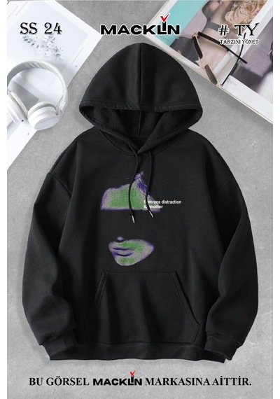 Macklin Unisex Kadın Erkek From One Distraction Özel Tasarım Baskılı Kapşonlu Sweatshirt Siyah Mck0994 Siyah