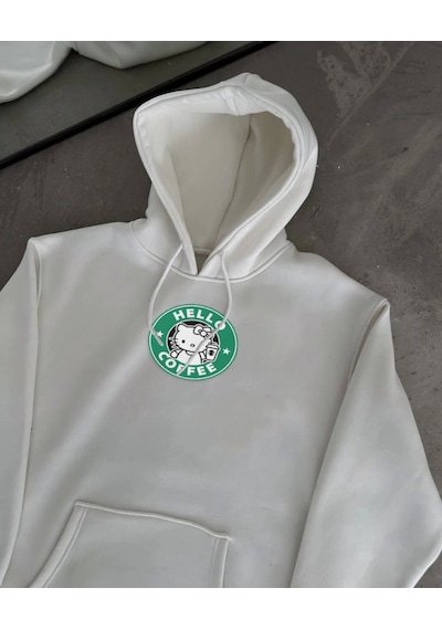 Etiler Collection Üç İplik Penye Uzun Kol Kapşonlu Sweatshirt - Beyaz