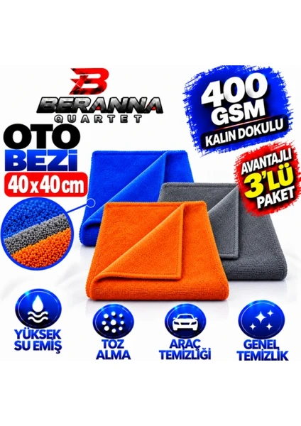 Oto Kurulama Bezi 40x40 400 Gsm Kalın Dokulu Mavi, Turuncu, Gri Avantajlı 3'lü Paket
