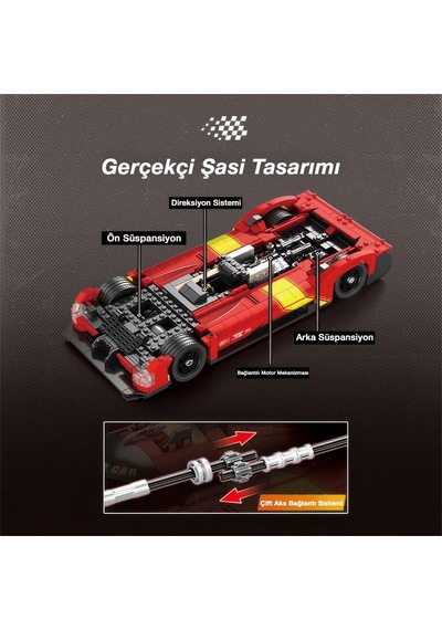Reobrix Technic 11041 1/12 Ferrari 499p Araba Yaratıcı Yapı Blok Seti Building Blocks - 1370 Parça