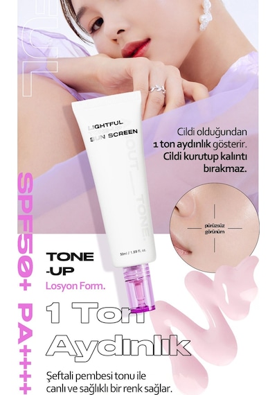 About Tone Şeftali Pembe Aydınlatıcı Ton Eşitleyici Vegan Güneş Kremi ABOUT TONE Lightful Toneup SunScreen 50ml