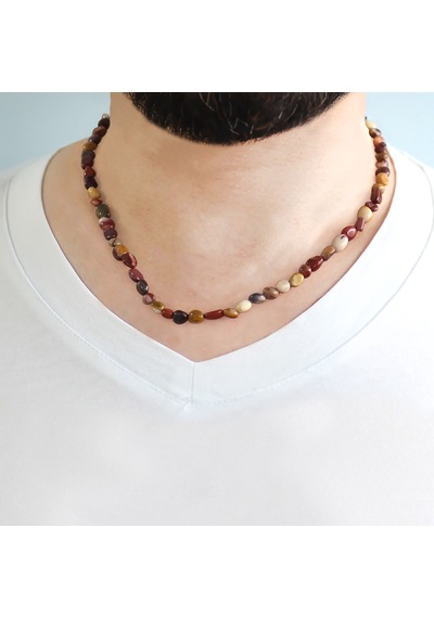 Silver Renk Metal Zincirli Amorf Jasper Doğaltaş Erkek Kolye Gümüş