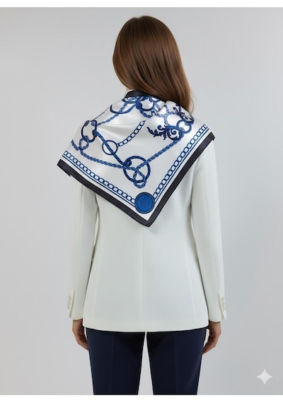 Tarzını Seç Zincir Desenli Lacivert Üçgen Fular Bandana Estacraft - 100x45 Cm