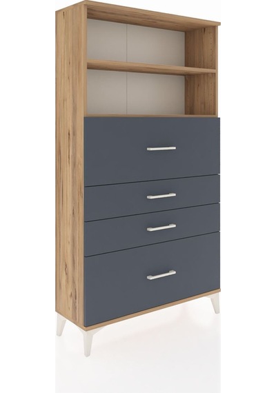 Arges Dolap 2 Raflı 4 Çekmeceli 88x30x163 Çam-antrasit Atlas Çam
