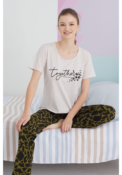Siyah İnci Pamuklu Örme Pijama Takım 24113133 Çok Renkli