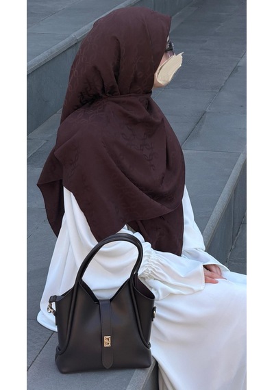 Qalortex Scarf Premium Jakarlı Mira B.boy Eşarp - Acı Kahve