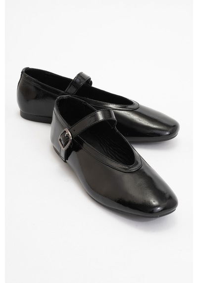 Luvishoes Luvi Shoes Jarret Siyah Rugan Hakiki Deri Kadın Babet Ayakkabı Siyah Rugan