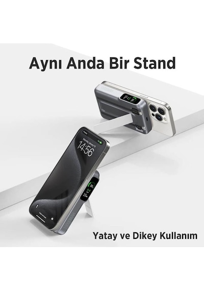 Tpb16 10.000 Mah Oled Ekranlı Manyetik Kablosuz Powerbank 20w Pd Hızlı Şarj Ve 15w Magsafe Gri
