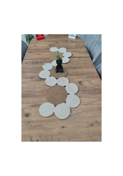 Jüt, Hasır, Dekoratif Masa Örtüsü,papatya Model Runner 40x110 Cm, Sehpa Örtüsü, Bohem Tarzı Hasır Krem Hasır Krem
