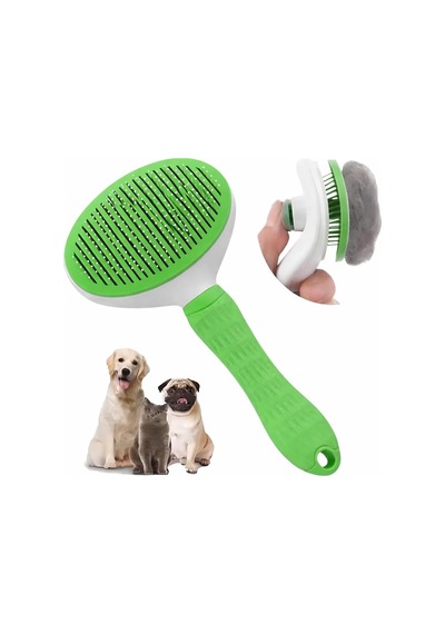 Yeşil Otomatik Temizlenen Tüy Toplama Tarağı Basmalı Mekanizmalı Kedi Köpek Tarağı Çelik İğneli