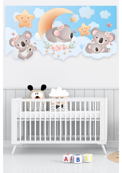 Sevimli Koalalar Çocuk Bebek Odası Duvar Sticker 100x50 Cm Mavi