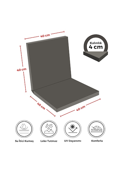 Xpermate 4'lü Arkalıklı Sandalye Minderi Fermuarlı 40x40 Antrasit