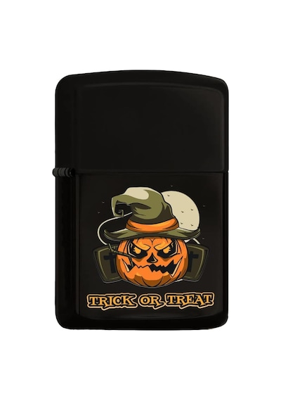 Halloween Trick Or Treat Tasarımlı Renkli Baskılı Siyah Benzinli Metal Çakmak Genel
