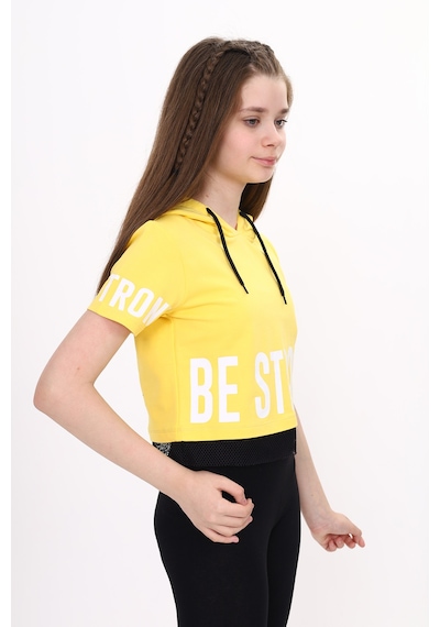 Toontoy Kids Toontoy Kız Çocuk Be Strong Baskılı Kapüşonlu Tişört Sarı
