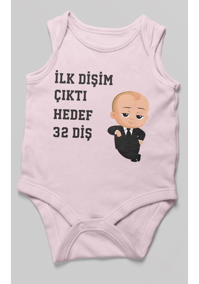 Morivokids İlk Dişim Çıktı Hedef 32 Diş Sıfır Kollu Bebek Body Bebe Pembe