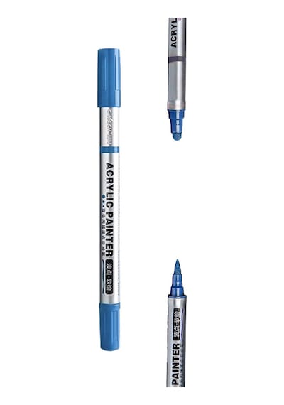 Çift Taraflı Akrilik Marker Kalemi - 1 Adet- Koyu Mavi Karışık