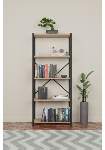 Kitaplık 5 Raflı Ev Dosya Kitap Rafı Ceviz Ceviz