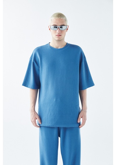Oversize Basıc Triko Eşofman Takım Mavi
