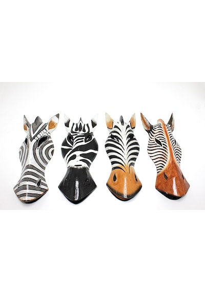 Büro Ev Ofis Hediyesi İçin 30cm Ahşap Duvara Asmalı Zebra Maske Temalı Obje