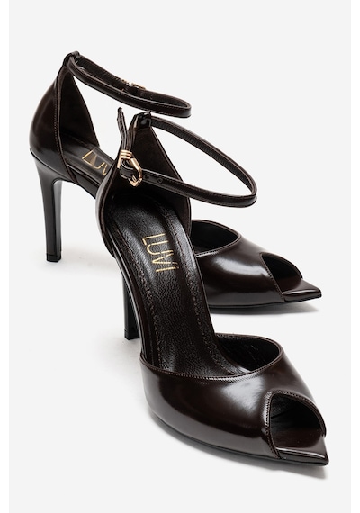 Luvishoes Dona Kahverengi Cilt Kadın İnce Topuklu Ayakkabı