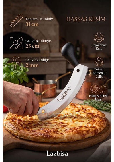 Lazbisa Mft-472 İncisive Serisi Pizza Salata Börek Pide Bıçağı Kıyma Bıçağı 2 Li Set Günlük Kullanım