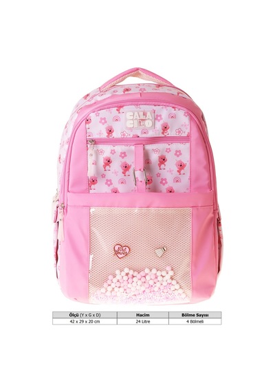 Calacilo Tiny Ayıcık Baskılı Pembe Kız Çocuk İlkokul Okul Sırt Çantası - Dört Bölmeli - C4062
